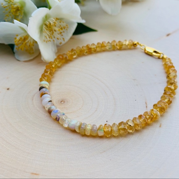 Lamora Jewelry - Citrine And Welo Opal Gemstone Gold Bracelet